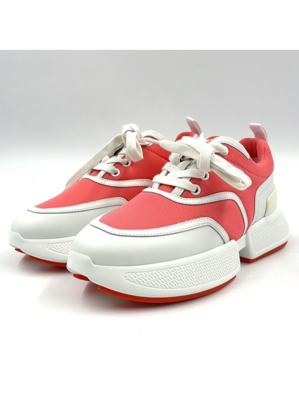 Hermes Giga Leather Rubber Polyester Coral Pink White Sneakers